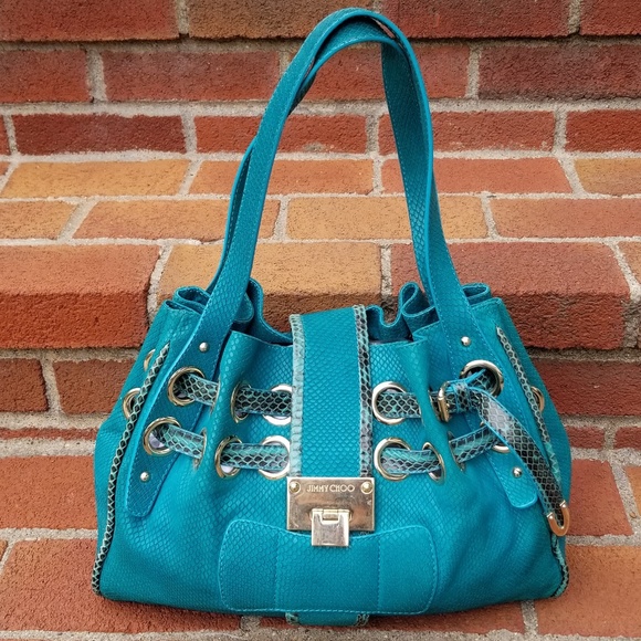 Jimmy Choo Handbags - Jimmy Choo Turquoise Snake Trimmed Rikki Bag